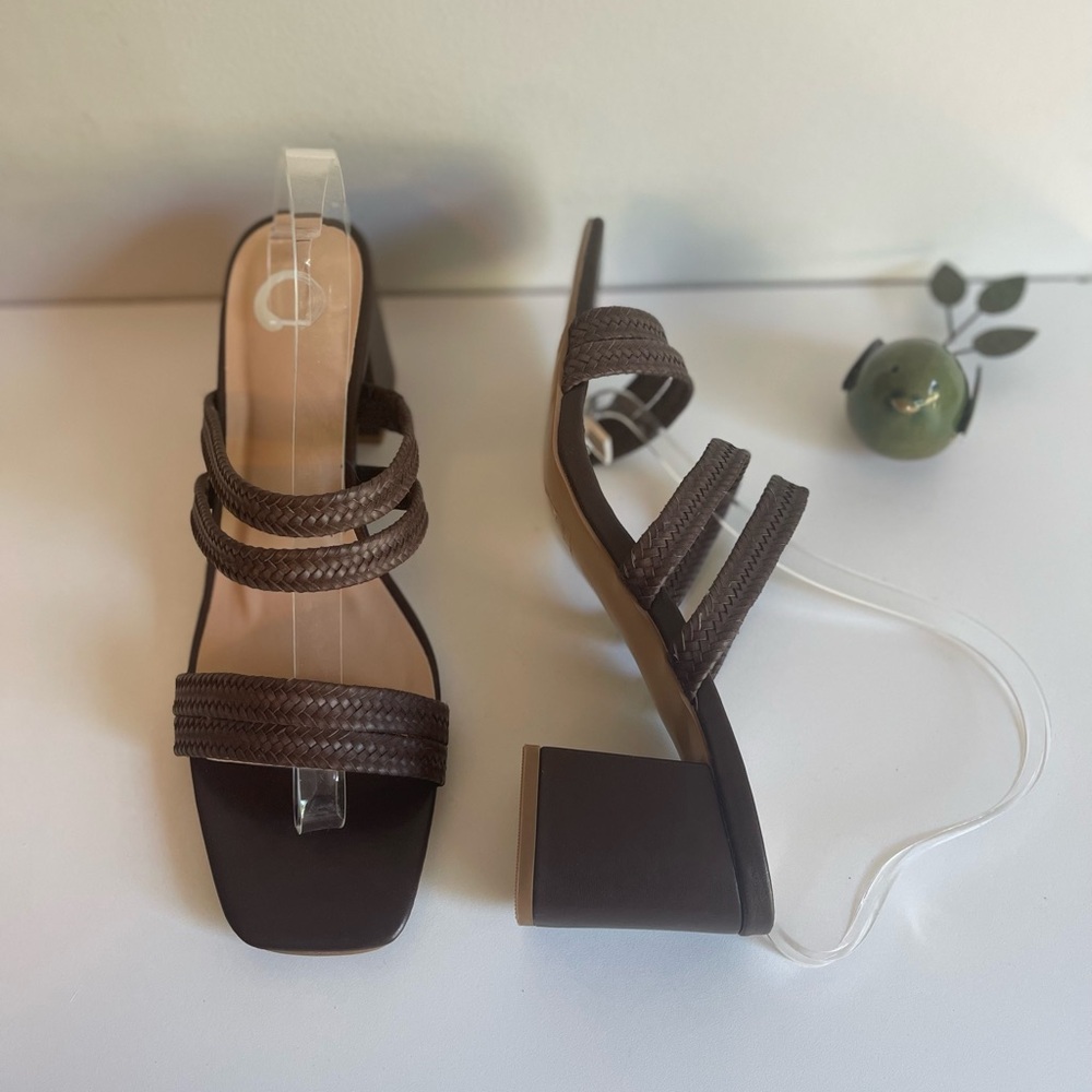 Women's Brown Open Square Toe Block Heel Dress Sandals SZ 11 NEW by: Journee